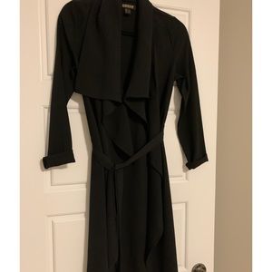 Revamped longline black tie waist duster 💫